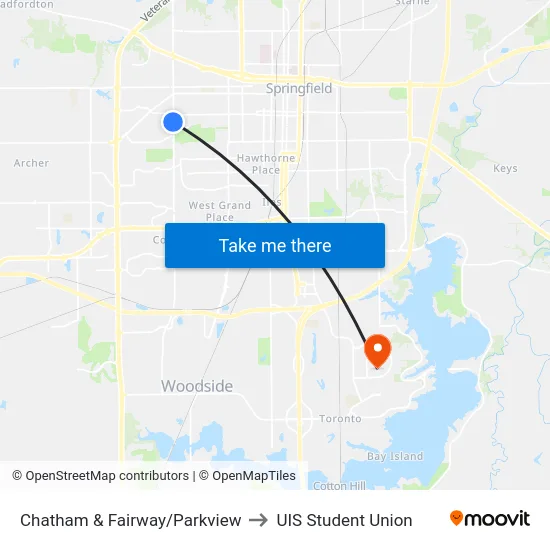 Chatham & Fairway/Parkview to UIS Student Union map