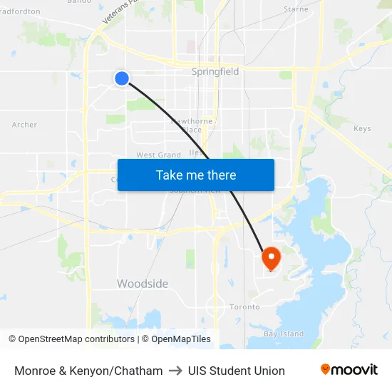 Monroe & Kenyon/Chatham to UIS Student Union map