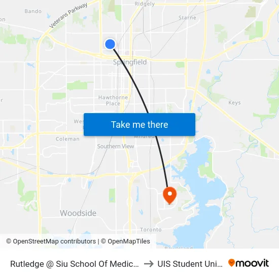 Rutledge @ Siu School Of Medicine to UIS Student Union map