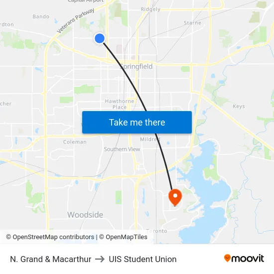 N. Grand & Macarthur to UIS Student Union map