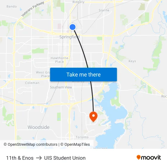 11th & Enos to UIS Student Union map