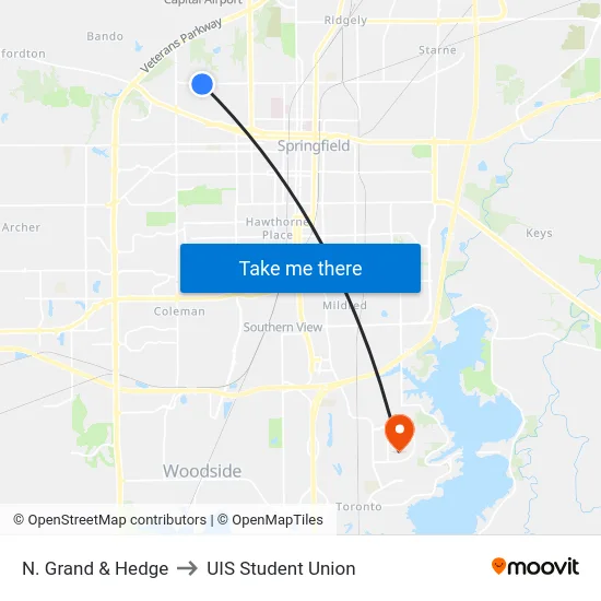 N. Grand & Hedge to UIS Student Union map