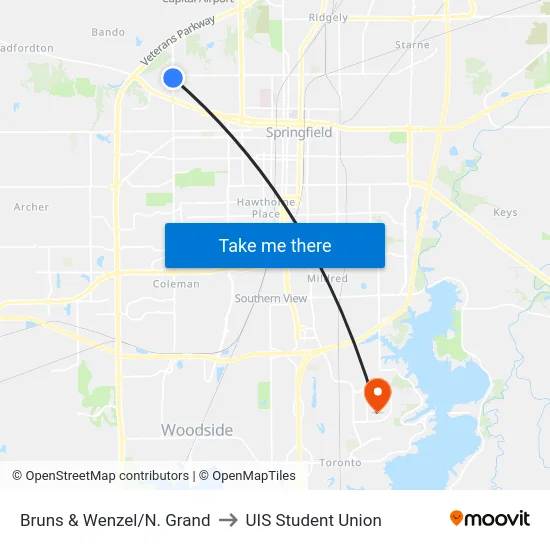 Bruns & Wenzel/N. Grand to UIS Student Union map