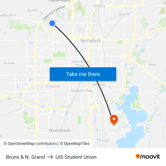 Bruns & N. Grand to UIS Student Union map