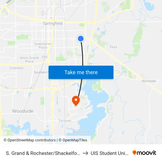 S. Grand & Rochester/Shackelford to UIS Student Union map