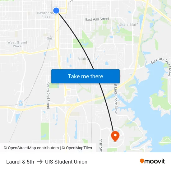 Laurel & 5th to UIS Student Union map
