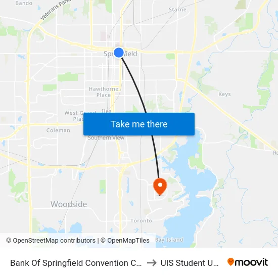 Bank Of Springfield Convention Center to UIS Student Union map