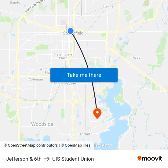 Jefferson & 6th to UIS Student Union map