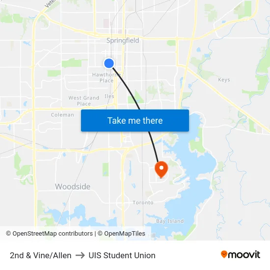2nd & Vine/Allen to UIS Student Union map