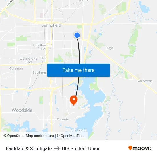 Eastdale & Southgate to UIS Student Union map
