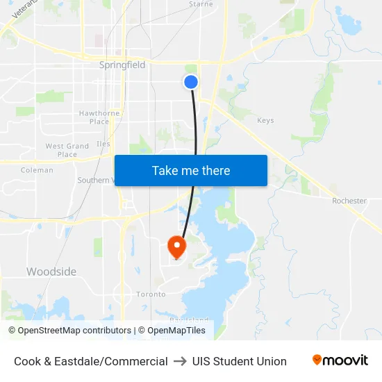 Cook & Eastdale/Commercial to UIS Student Union map