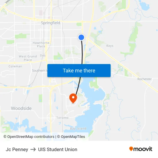 Jc Penney to UIS Student Union map