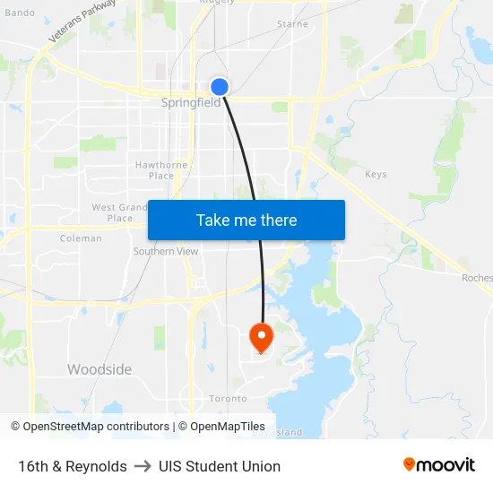 16th & Reynolds to UIS Student Union map