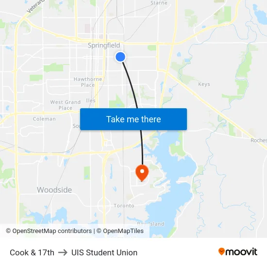 Cook & 17th to UIS Student Union map