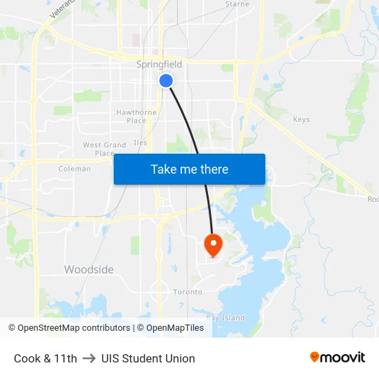 Cook & 11th to UIS Student Union map