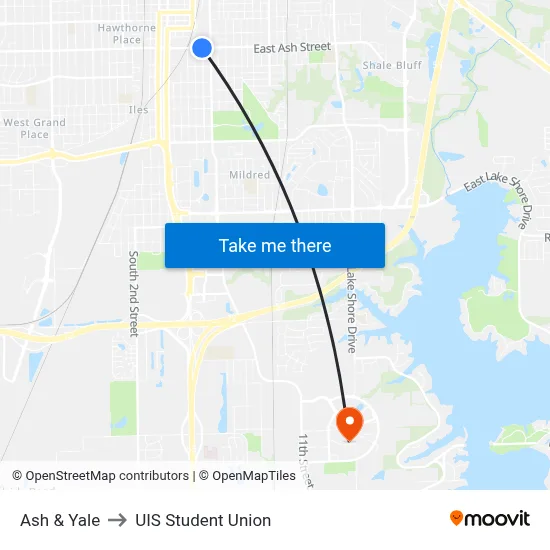 Ash & Yale to UIS Student Union map