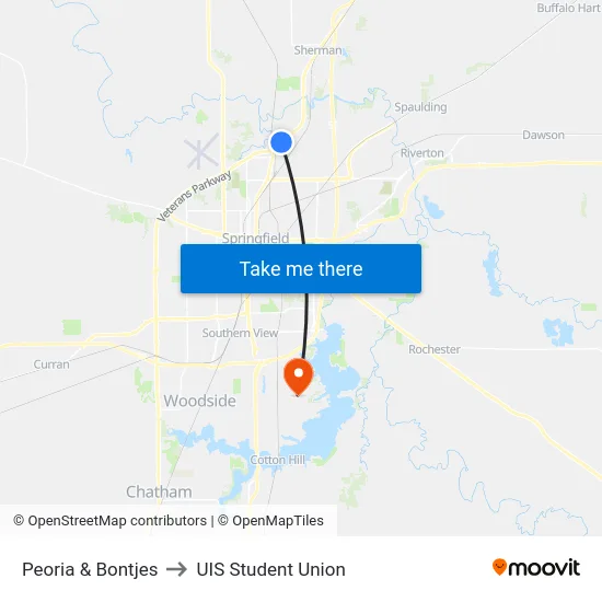 Peoria & Bontjes to UIS Student Union map