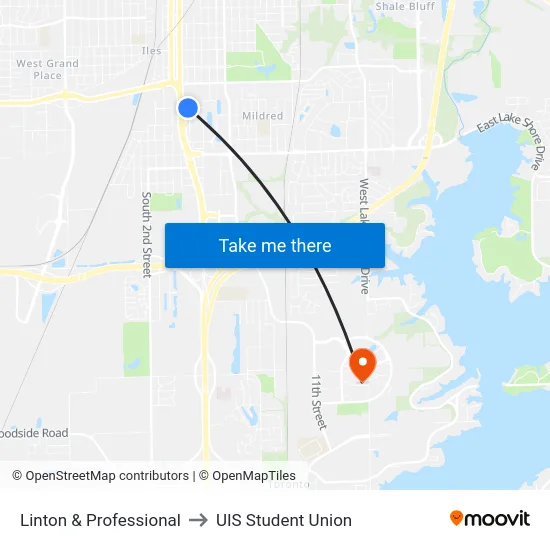 Linton & Professional to UIS Student Union map