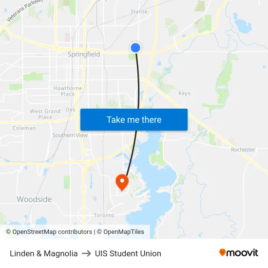 Linden & Magnolia to UIS Student Union map