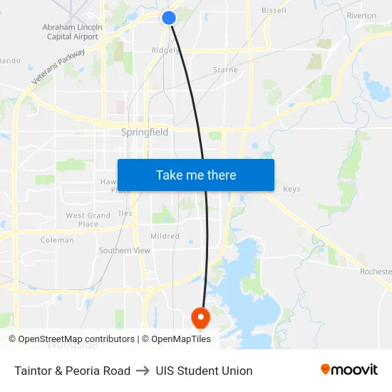 Taintor & Peoria Road to UIS Student Union map