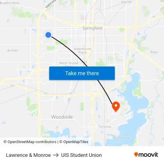 Lawrence & Monroe to UIS Student Union map