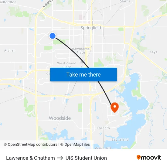 Lawrence & Chatham to UIS Student Union map
