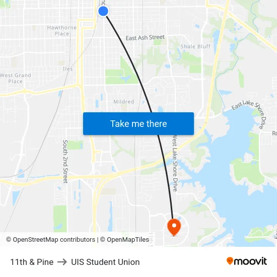 11th & Pine to UIS Student Union map