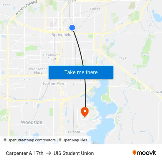 Carpenter & 17th to UIS Student Union map