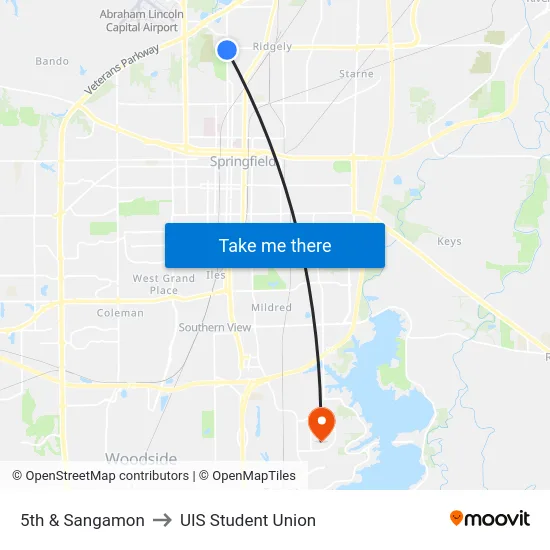 5th & Sangamon to UIS Student Union map