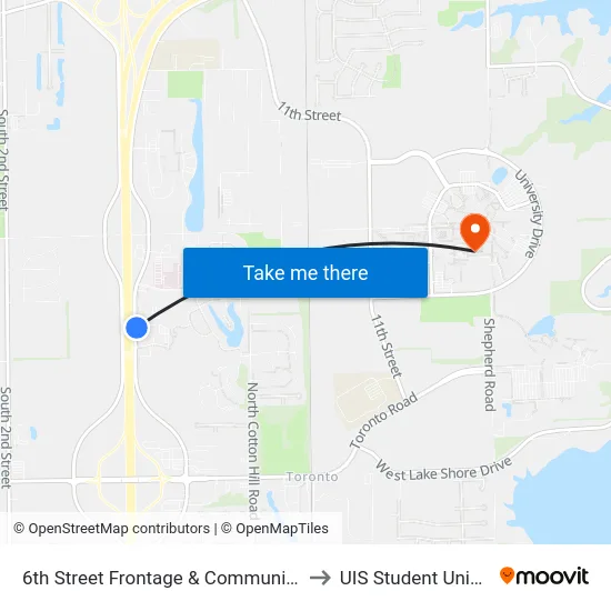 6th Street Frontage & Community to UIS Student Union map