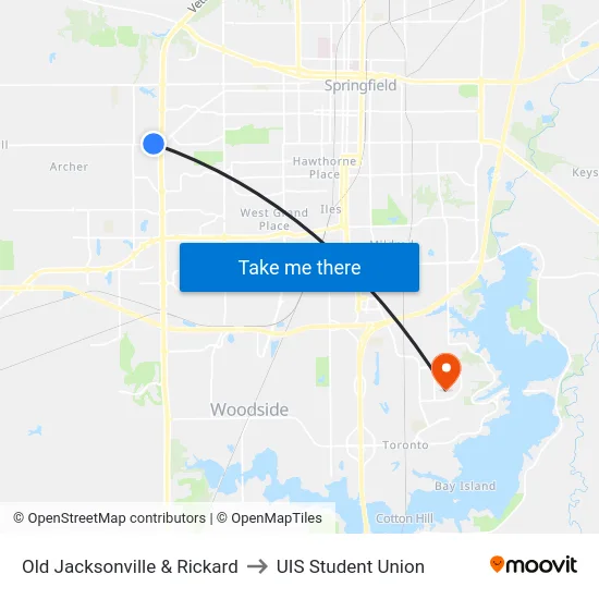 Old Jacksonville & Rickard to UIS Student Union map