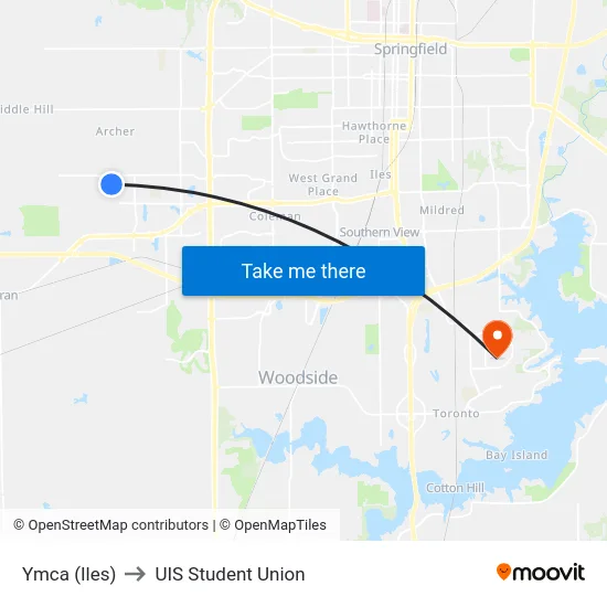 Ymca (Iles) to UIS Student Union map