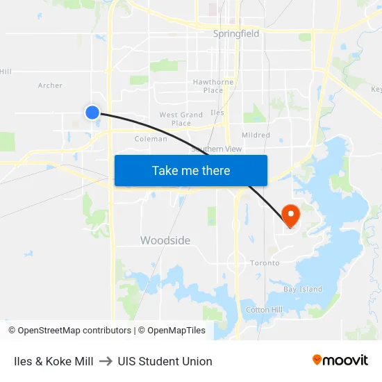 Iles & Koke Mill to UIS Student Union map