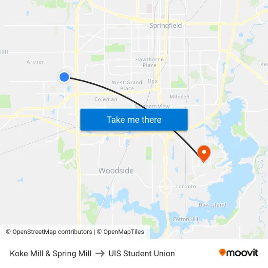 Koke Mill & Spring Mill to UIS Student Union map