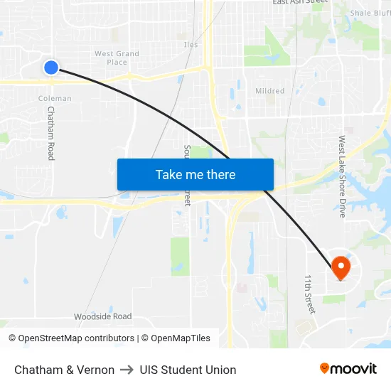 Chatham & Vernon to UIS Student Union map
