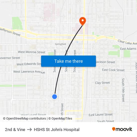 2nd & Vine to HSHS St John's Hospital map