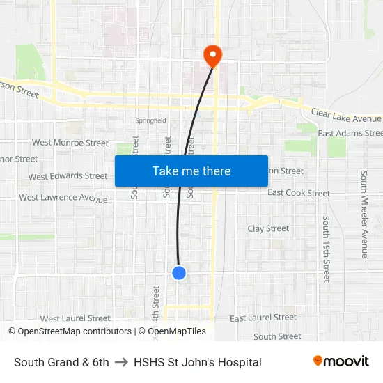 South Grand & 6th to HSHS St John's Hospital map