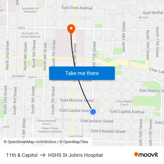 11th & Capitol to HSHS St John's Hospital map