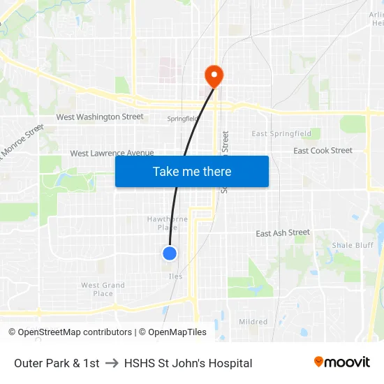 Outer Park & 1st to HSHS St John's Hospital map