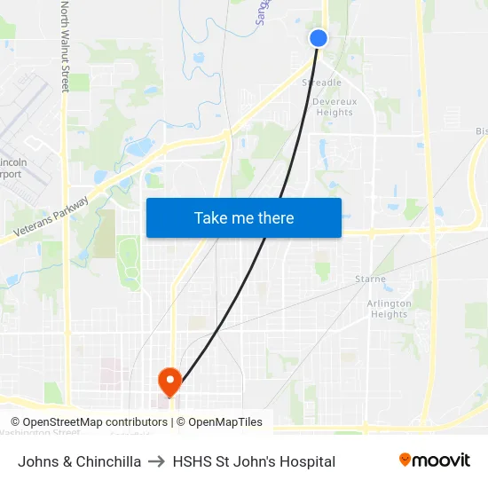 Johns & Chinchilla to HSHS St John's Hospital map