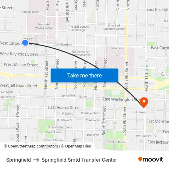 Springfield to Springfield Smtd Transfer Center map