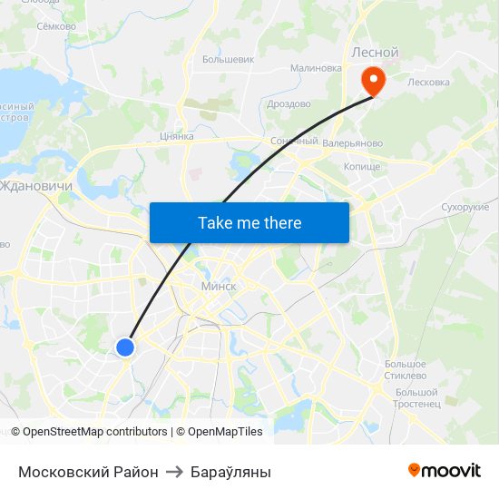Московский Район to Бараўляны map