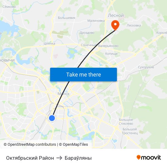 Октябрьский Район to Бараўляны map
