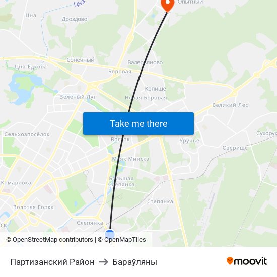 Партизанский Район to Бараўляны map