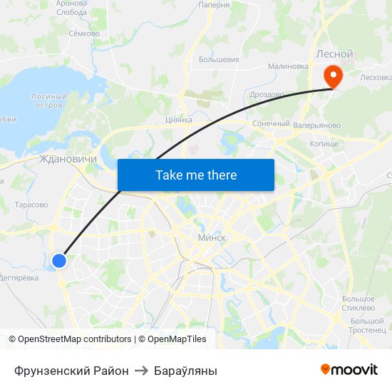 Фрунзенский Район to Бараўляны map