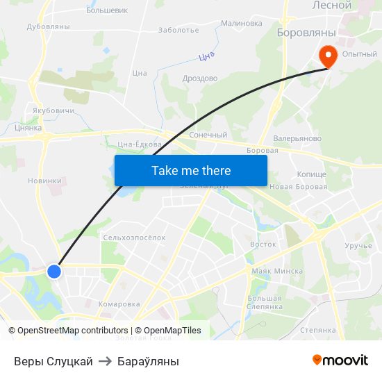 Веры Слуцкай to Бараўляны map