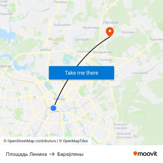 Площадь Ленина to Бараўляны map