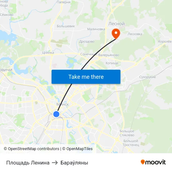Площадь Ленина to Бараўляны map