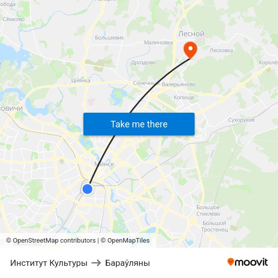Институт Культуры to Бараўляны map