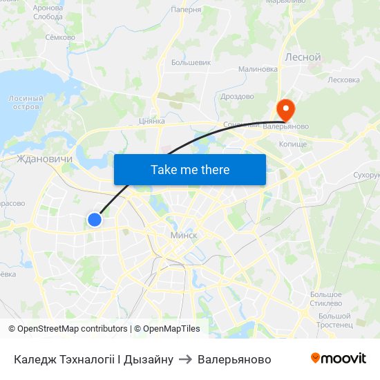 Каледж Тэхналогіі І Дызайну to Валерьяново map